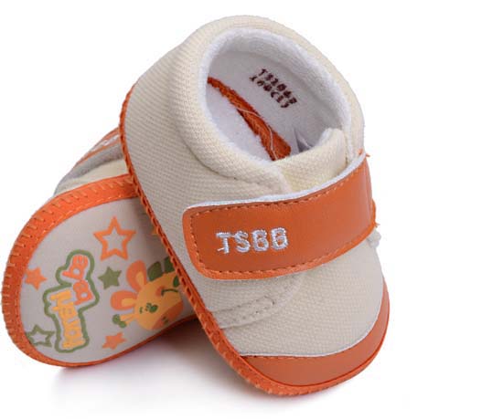 天使之嬰珠地布+PU幼兒學步鞋橙色