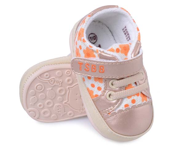 天使之嬰印花布+PU幼兒學步鞋紅色