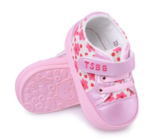 天使之嬰印花布+PU幼兒學步鞋粉紅