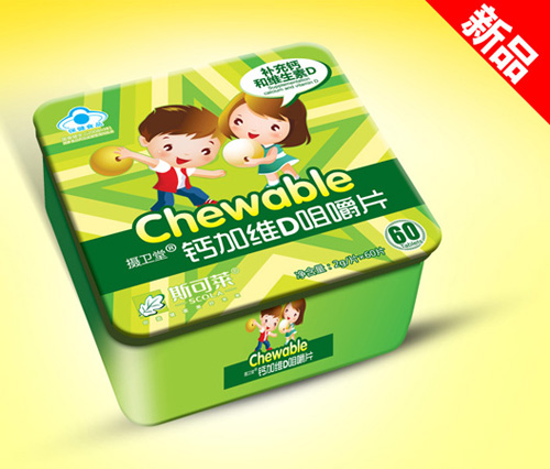 斯可萊兒童鈣加維D咀嚼片鐵盒