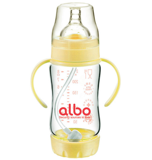 愛(ài)樂(lè)寶防吐自動(dòng)比玻璃奶瓶240ml黃色