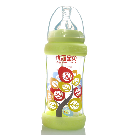 優(yōu)冠寶貝標(biāo)口防護(hù)玻璃奶瓶260ml綠色