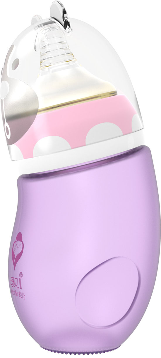 母貝兒新生嬰兒包膠玻璃奶瓶 紫色