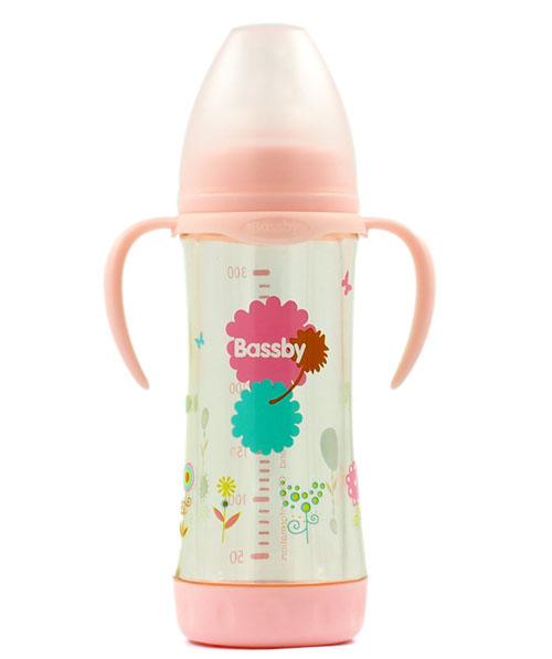 貝斯比寬口弧形晶鉆玻璃防爆兩用奶瓶220ml紅色(PPSU防護套)