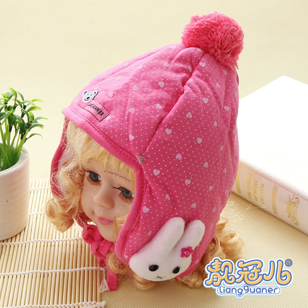 靚冠兒嬰幼兒夾棉保暖護耳帽子玫紅色