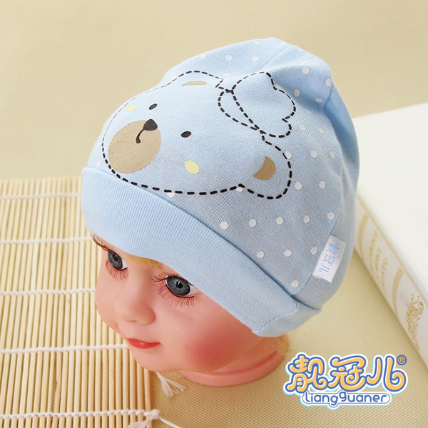 靚冠兒嬰幼兒單層小熊帽子淺藍(lán)色