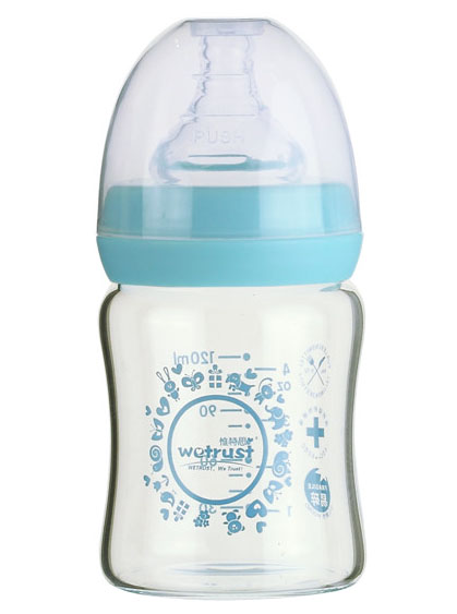 惟特思藍色晶鉆玻璃印花奶瓶120ml(無把手)