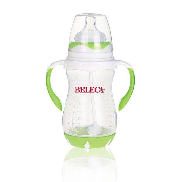 貝樂(lè)嘉綠色雙柄寬口PP奶瓶