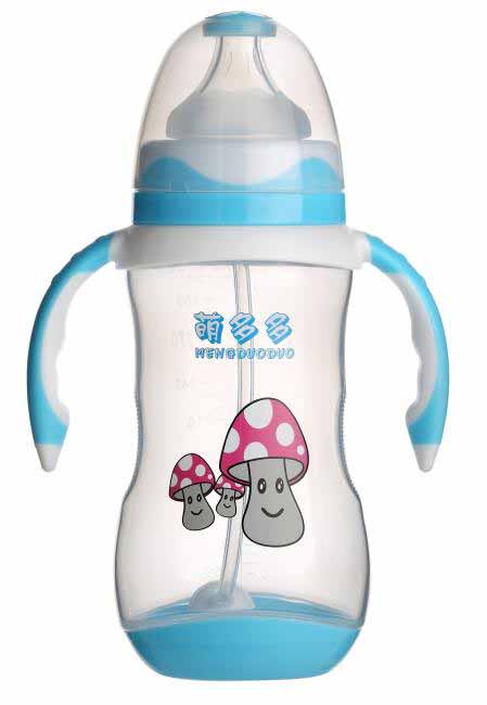 萌多多PP寬口300ml雙色蘭白手柄自動(dòng)奶瓶