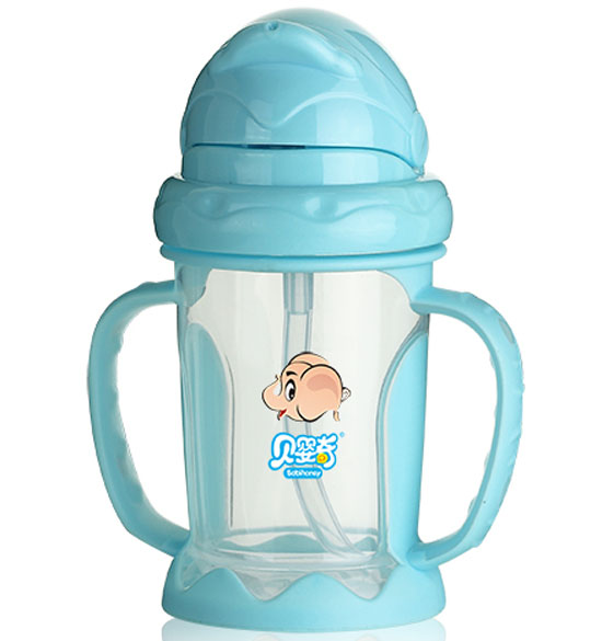 貝嬰奇兒童雙耳吸管水杯藍(lán)色