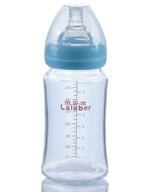 拉貝爾8安士寬口徑玻璃奶瓶藍色奶環(huán)