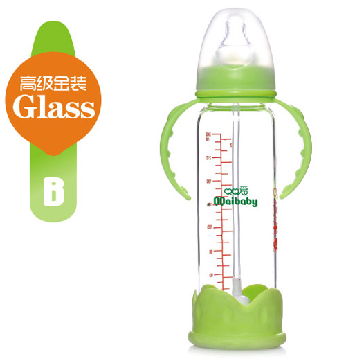 Q0愛標(biāo)口徑雙柄晶鉆玻璃奶瓶240ML