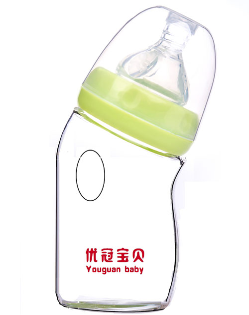 優(yōu)冠寶貝彎形防脹氣玻璃奶瓶160ml綠色