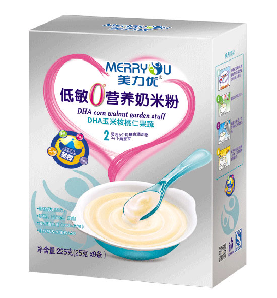 美力優(yōu)DHA玉米核桃仁果蔬低敏0°營養(yǎng)奶米粉2段
