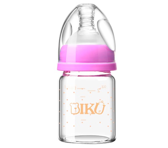 比酷熊嬰幼兒無手柄玻璃奶瓶玫紅色