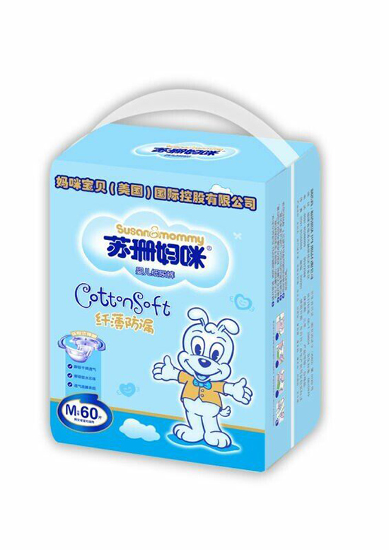 蘇珊媽咪纖薄防漏嬰兒紙尿褲M60片(藍(lán)色裝)