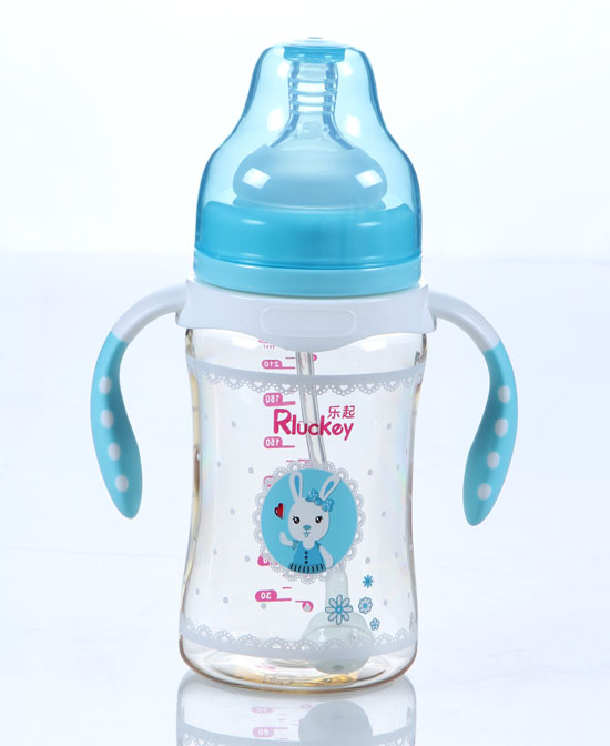 樂(lè)起PPSU帶柄透明防摔寬口徑奶瓶藍(lán)色