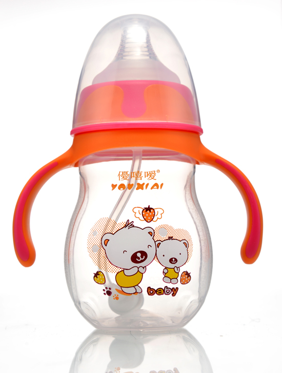 優(yōu)嘻噯炫彩PP寬口自動奶瓶220ML橙黃色