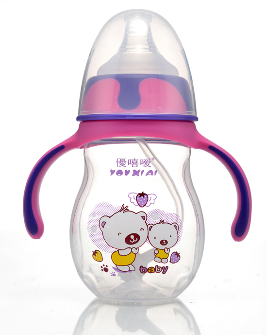 優(yōu)嘻噯炫彩PP寬口自動(dòng)奶瓶220ML紫紅色