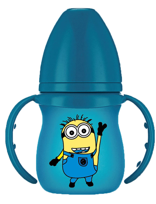 紐優(yōu)寬口包膠感溫玻璃奶瓶150m藍色