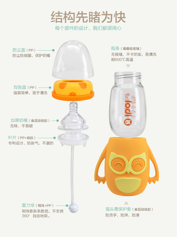 樂迪貓頭鷹硅膠套玻璃奶瓶-產(chǎn)品.jpg