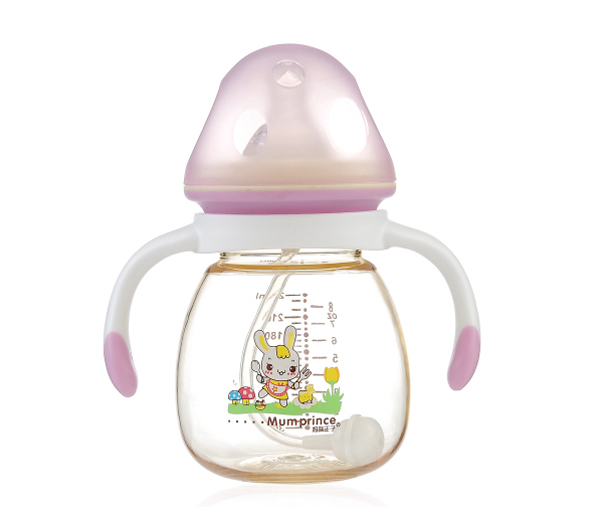 媽咪王子PPSU寬口自動吸240ml蘑菇奶瓶 透明紫