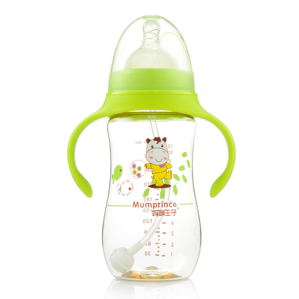 媽咪王子PPSU寬口自動吸300ml弧形奶瓶 綠色