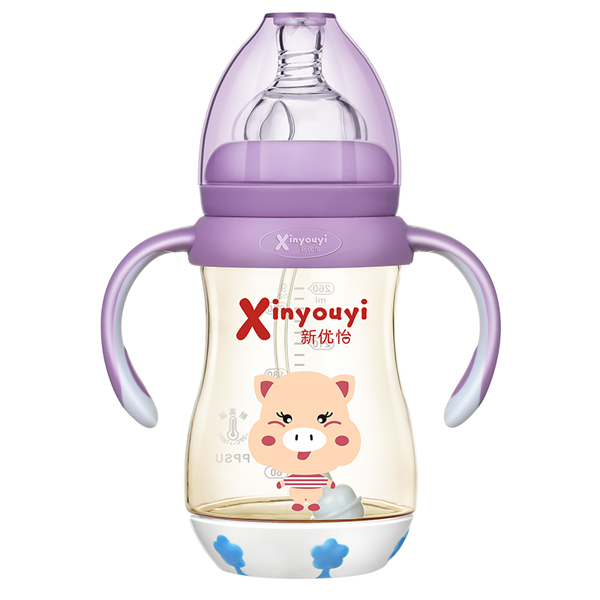 新優(yōu)怡寬口弧形帶底座有柄自動(dòng)ppsu奶瓶260ml 紫色
