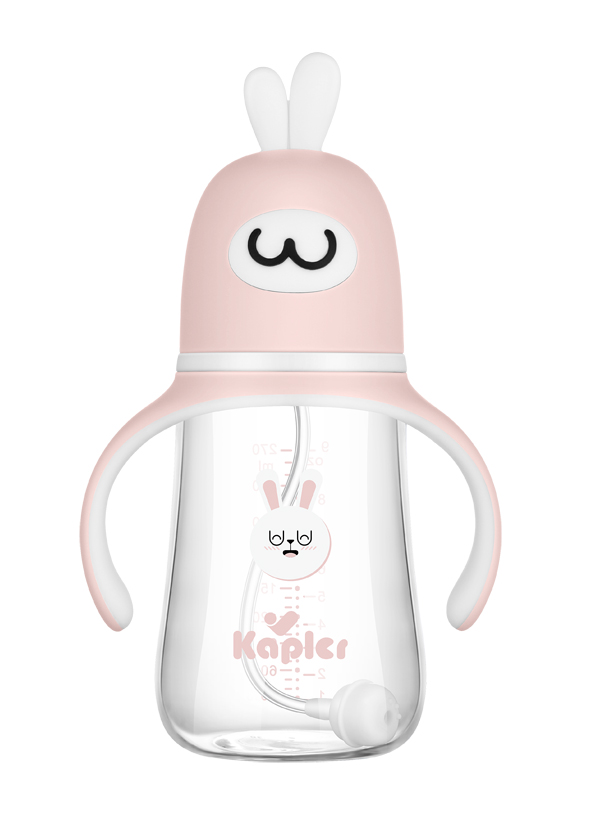 康喂兒趣萌兔玻璃 寬口奶瓶270ML 紅色