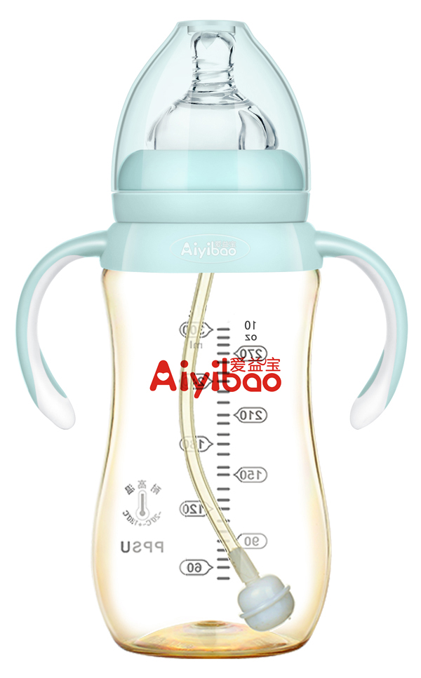 愛益寶寬口弧形有柄自動PPSU奶瓶300ml 藍(lán)色