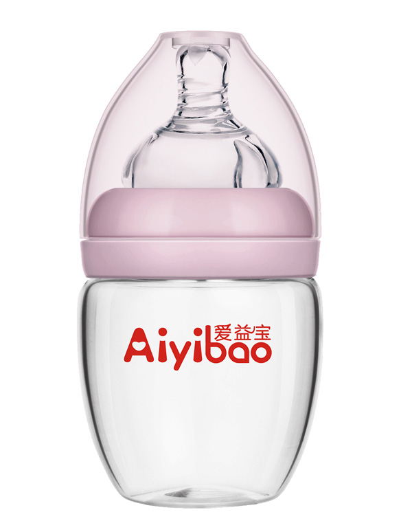 愛(ài)益寶120ml寬口徑蛋圓形晶鉆玻璃奶瓶 粉色