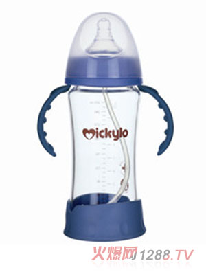 米奇樂防破晶鉆玻璃寬口自動(dòng)奶瓶260ml