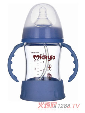 米奇樂防破晶鉆玻璃寬口自動(dòng)奶瓶150ml