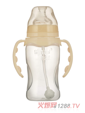 嬰之美寬口雙耳自動弧形PP奶瓶270ML乳白色