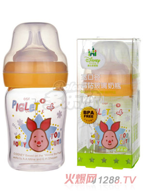 迪士尼寶寶寬口徑晶鉆玻璃奶瓶（小號(hào)）180ml