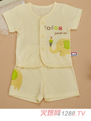 金色小魚純棉素色單面大象束口短袖桃開套