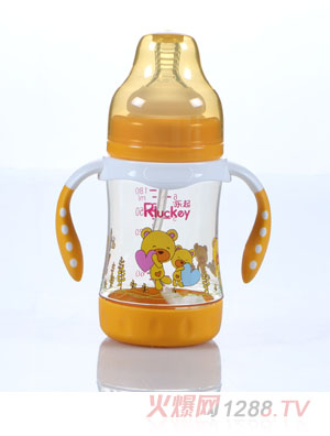 樂(lè)起180mL弧形帶柄防滑奶瓶黃色
