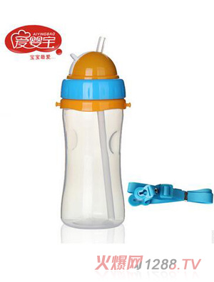 愛(ài)嬰寶 嬰幼兒軟管吸管學(xué)飲杯 兒童背帶防漏水杯350ml